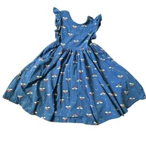 Hanna Andersson Blue Rainbow & Star Flutter Sleeve Dress with Pockets